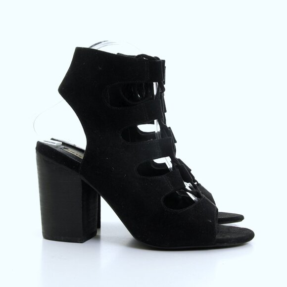 Steve Madden Bleu Textile Lace Up Side Zip Heeled Sandals Black Women Size 7 - Picture 2 of 12